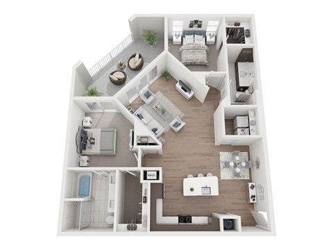 Floor plan for 2 beds, 2 baths, 1250 sqft